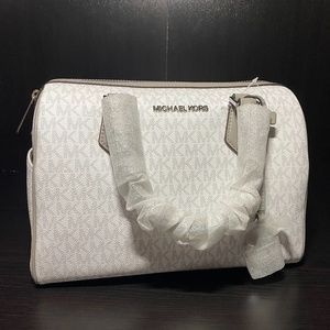 Michael Kors white bedford large duffle satchel
